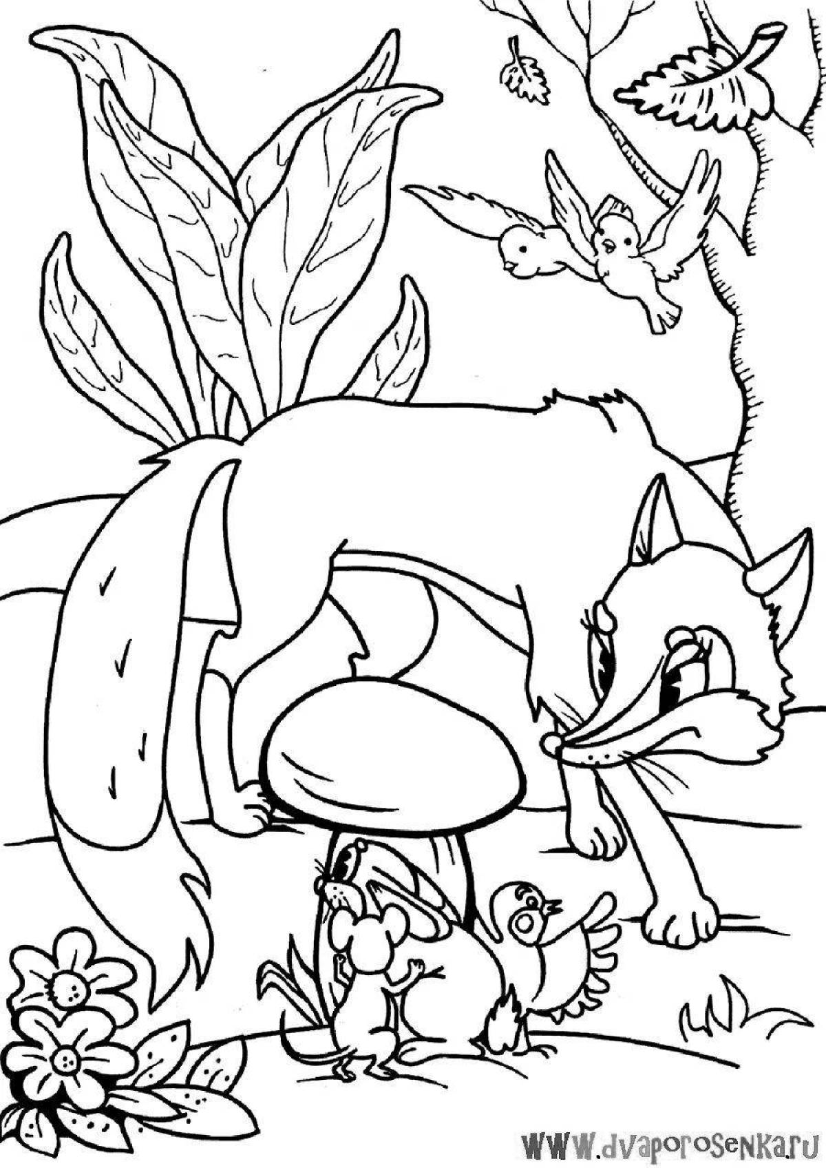 Coloring book glowing fox and bianca mouse