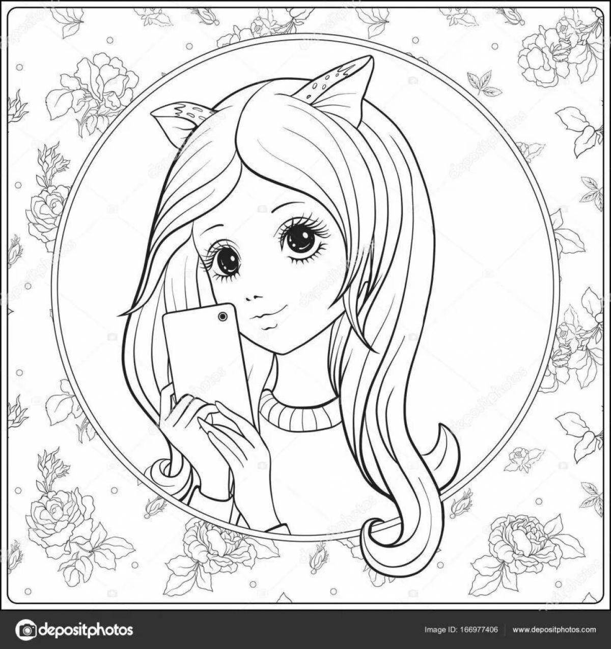 Luminous coloring book of a girl dressed as a unicorn