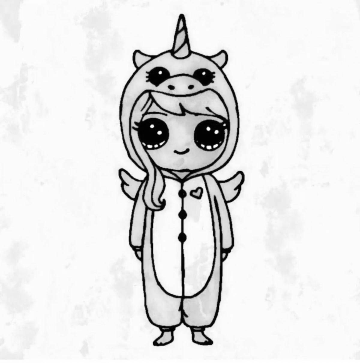 Bright coloring girl in a unicorn costume