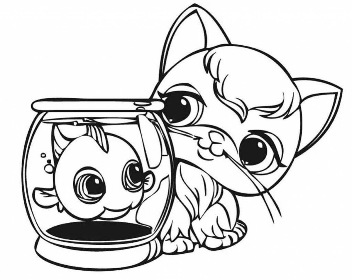 Fancy cute cats and dogs coloring book