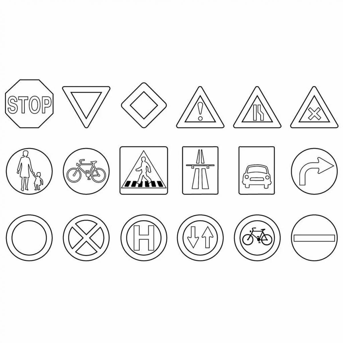 Intriguing traffic signs coloring page