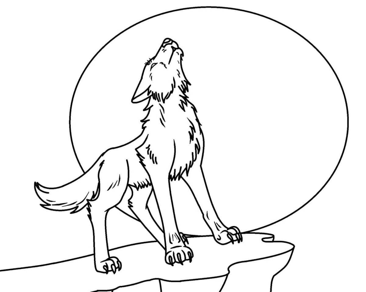 Coloring page majestic wolf howling at the moon