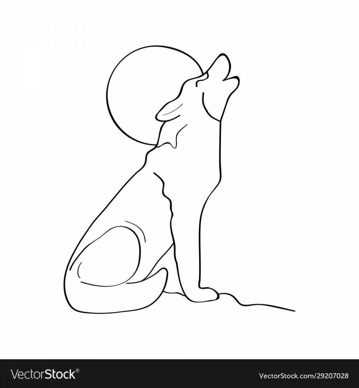 Adorable wolf howling at the moon coloring page