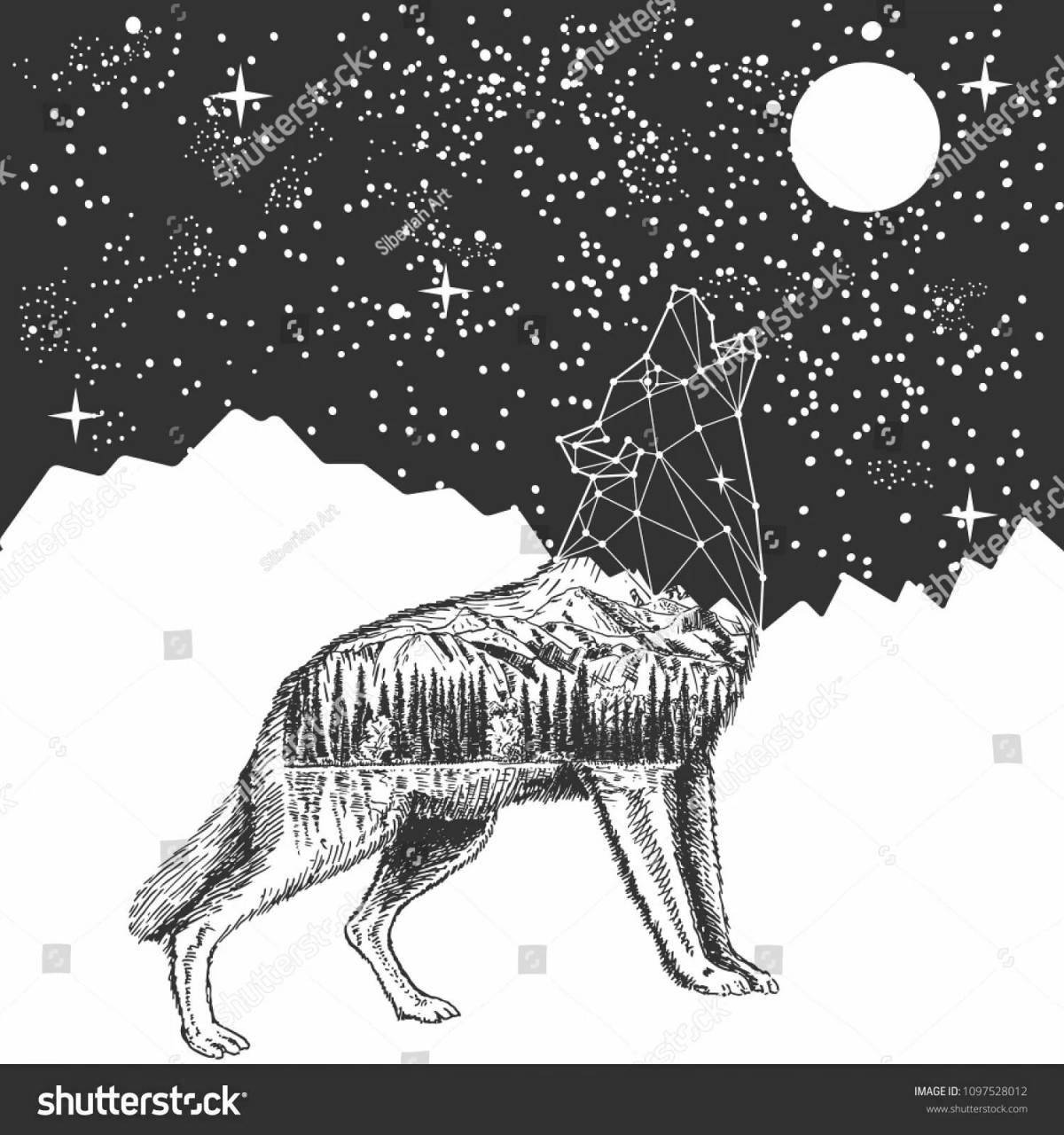 Coloring page nice wolf howling at the moon