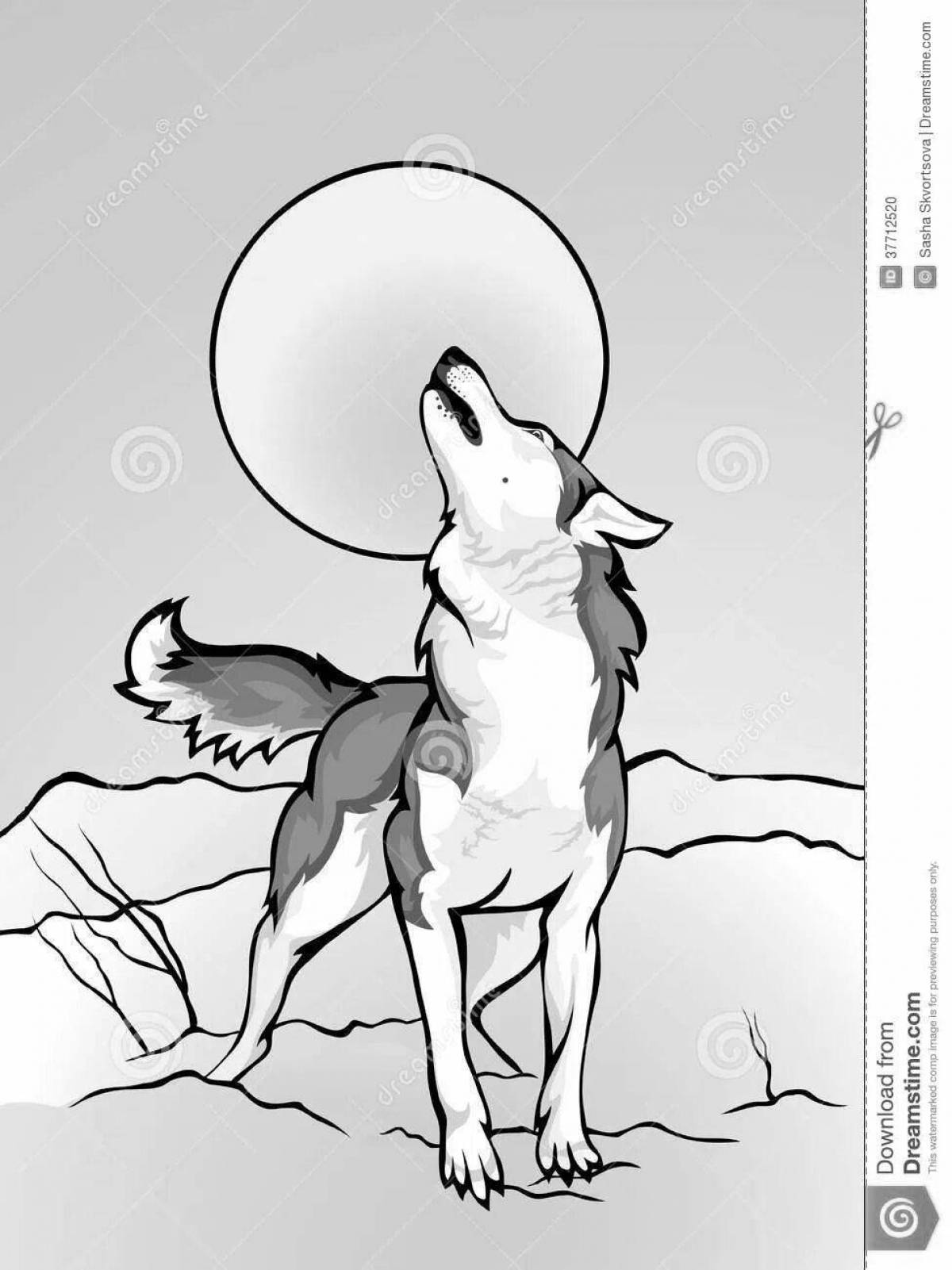 Раскраска лучезарный волк воет на луну
