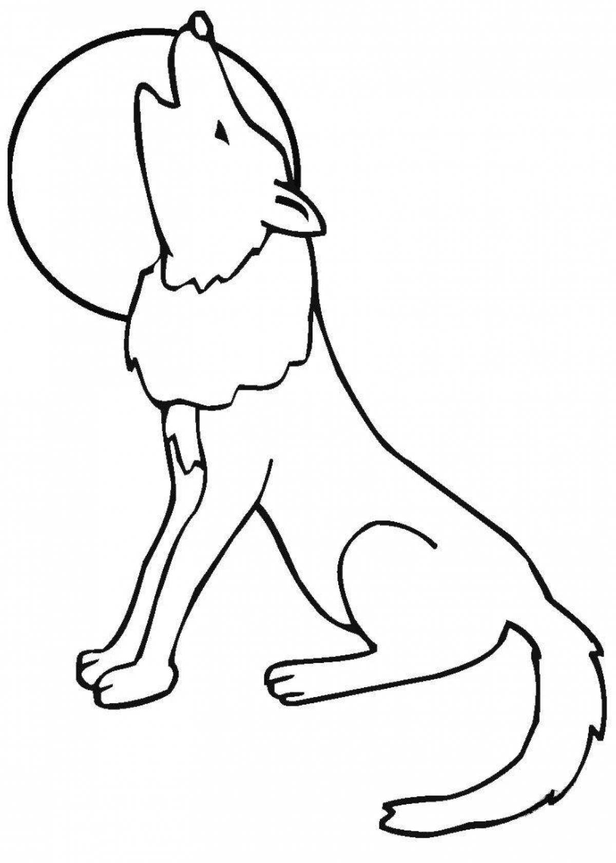 Coloring page serene wolf howling at the moon