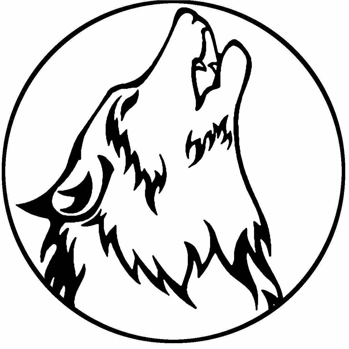 Coloring page elegant wolf howling at the moon
