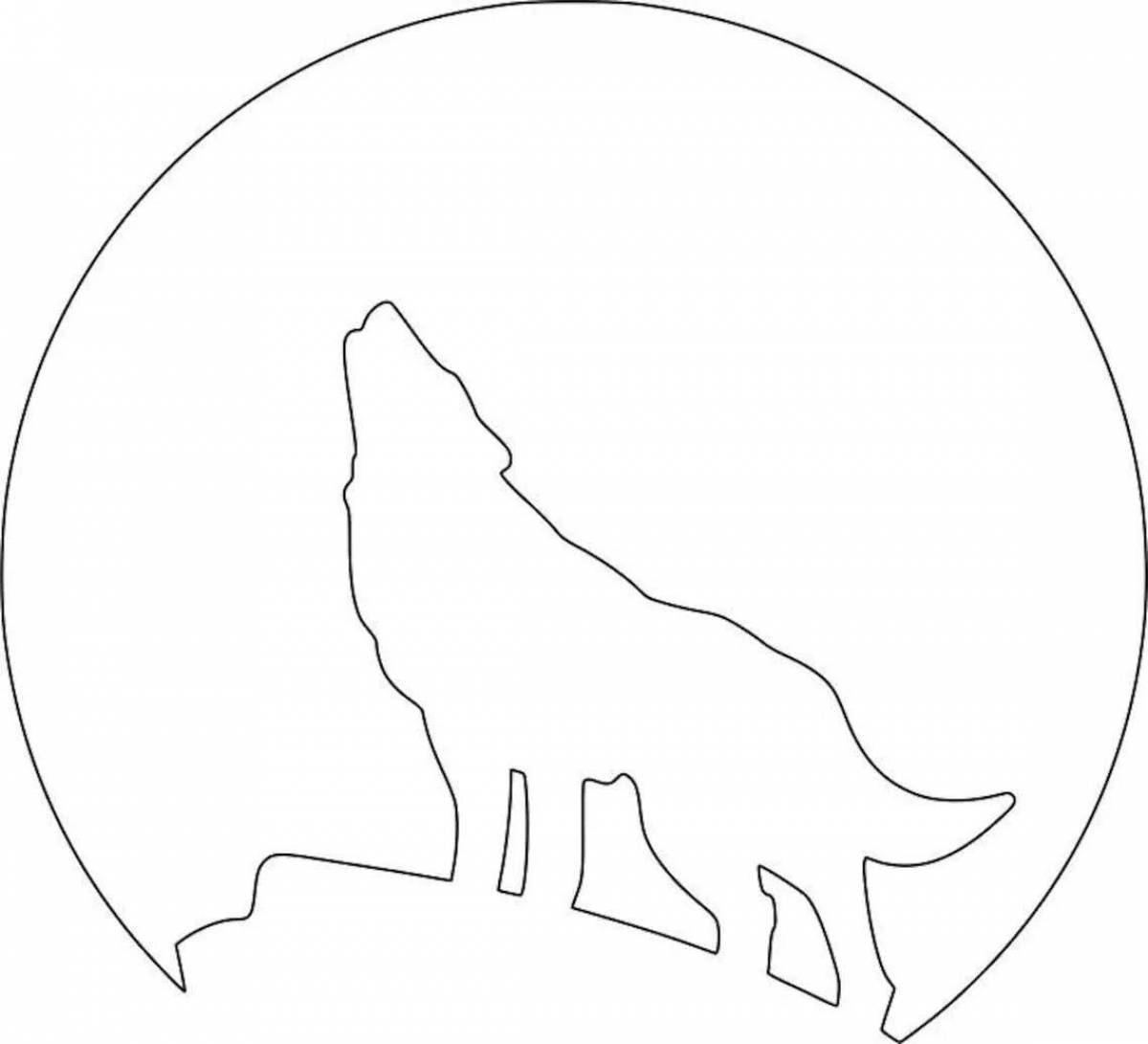 Coloring page bright wolf howling at the moon