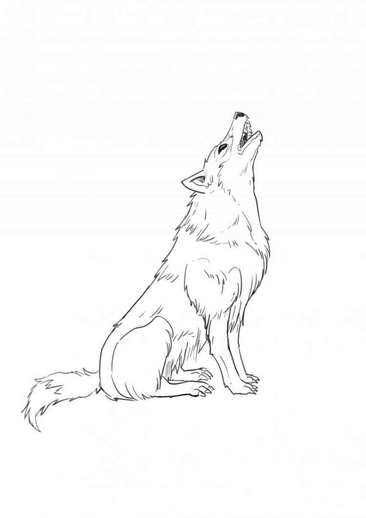 Coloring page beautiful wolf howling at the moon