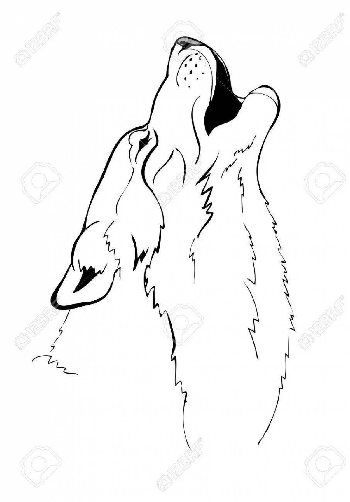Coloring page cute wolf howling at the moon