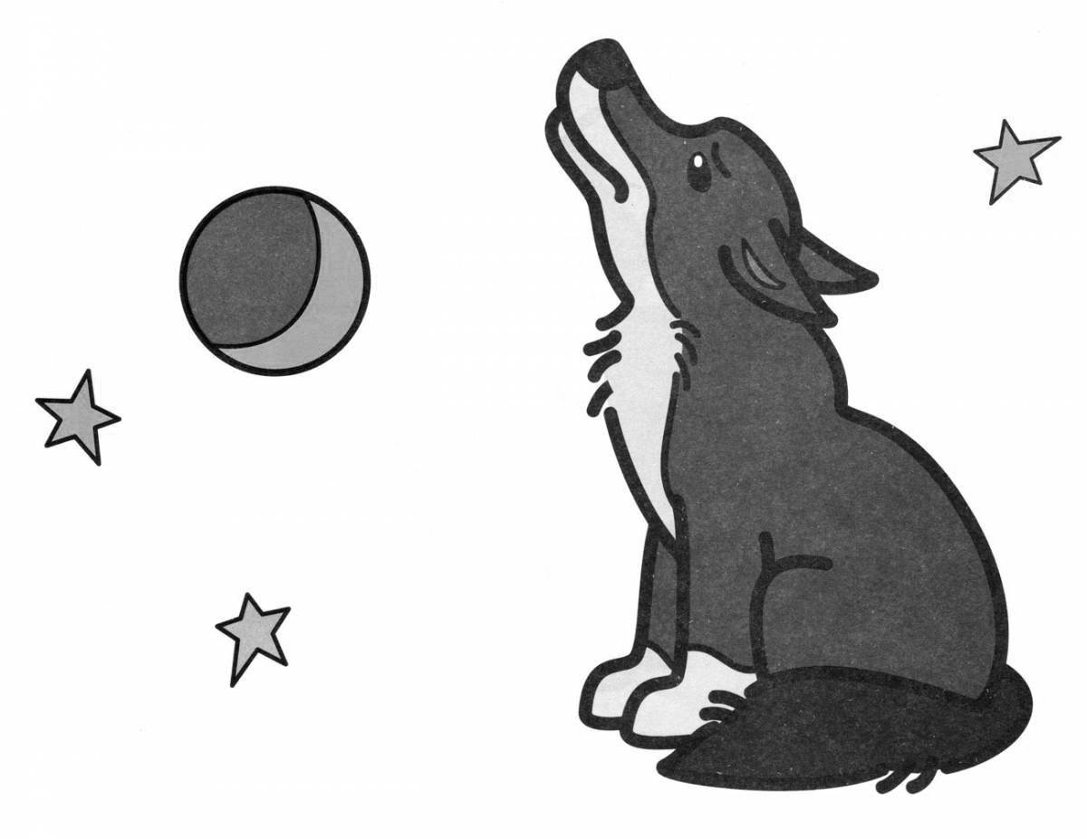 Coloring page impressive wolf howling at the moon