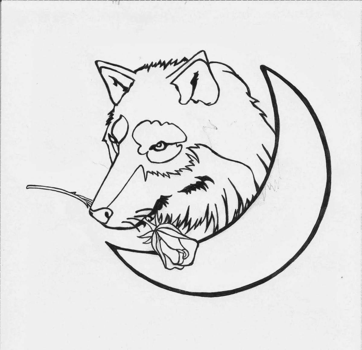 Mystical wolf howling at the moon coloring book