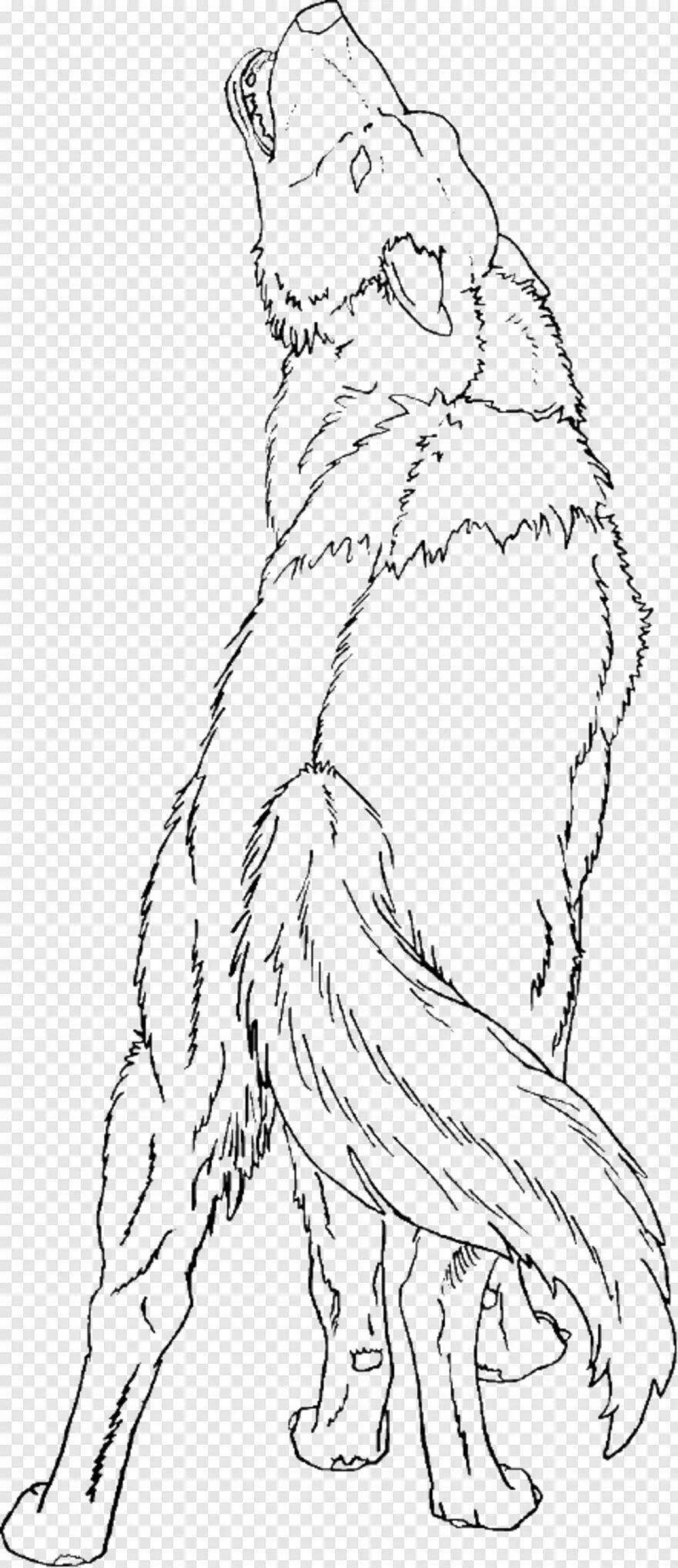 Great wolf howling at the moon coloring page
