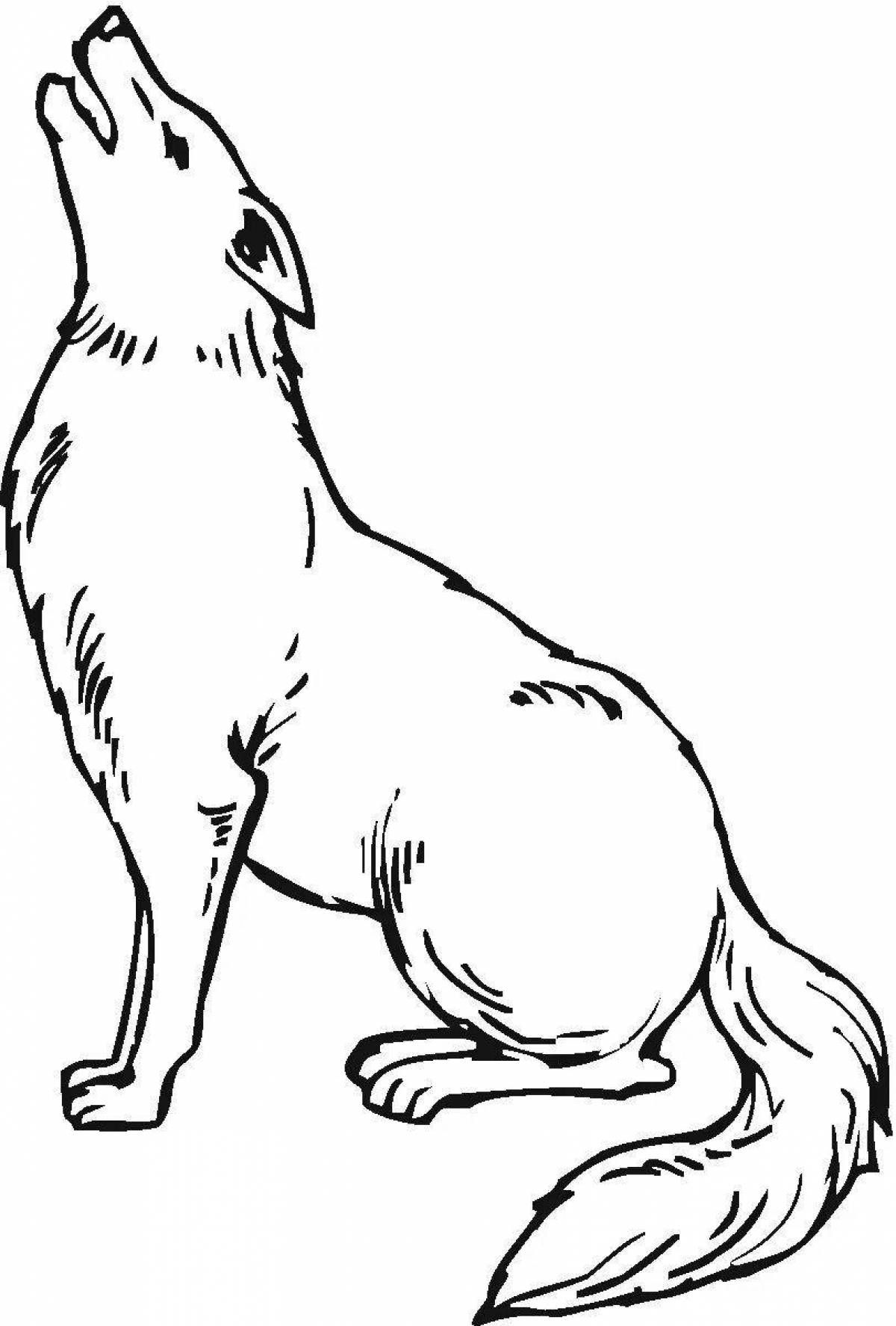 Cute wolf howling at the moon coloring page