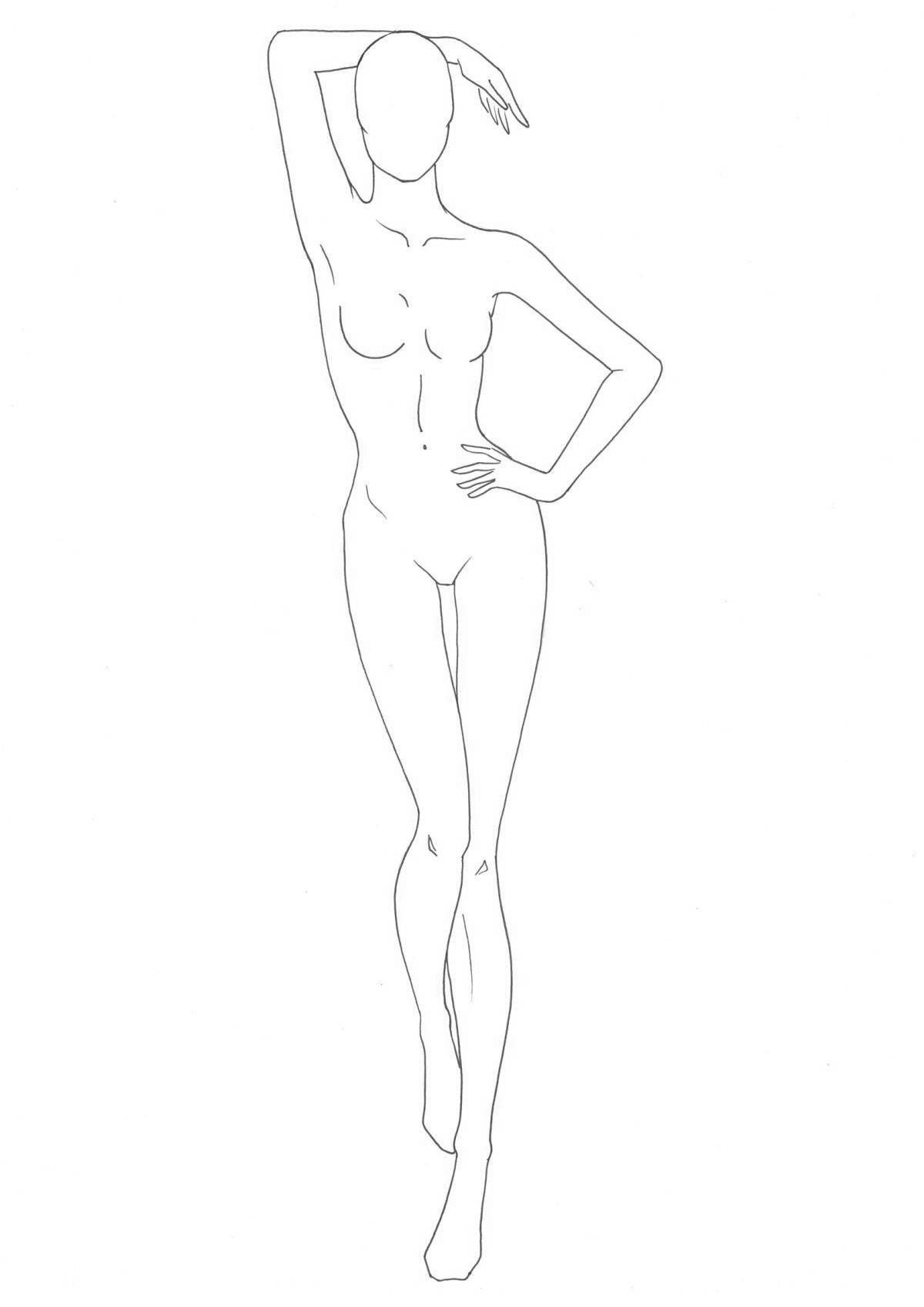 Full length coloring page of a serendipitous woman