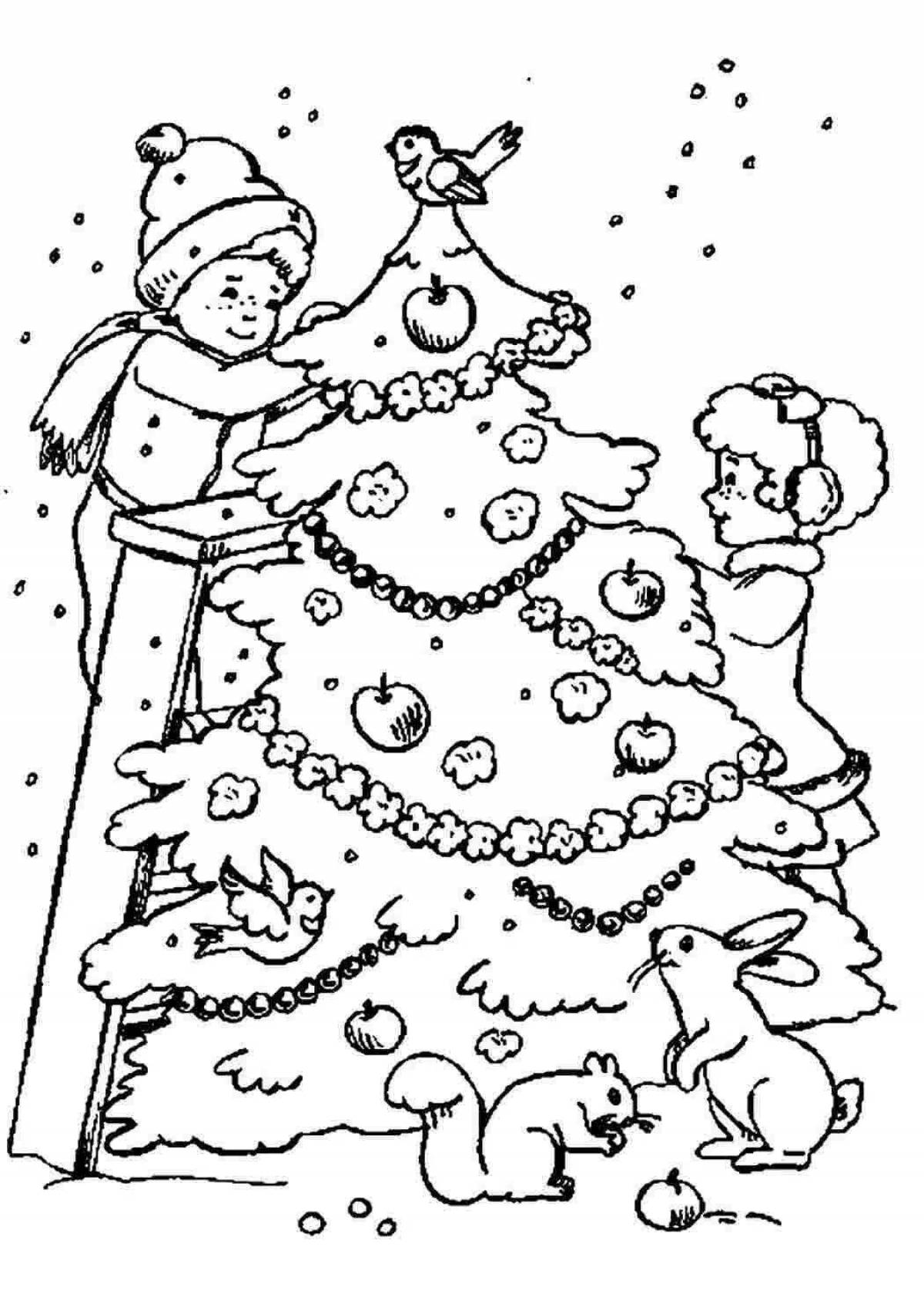 Radiant forest grew a Christmas tree coloring book