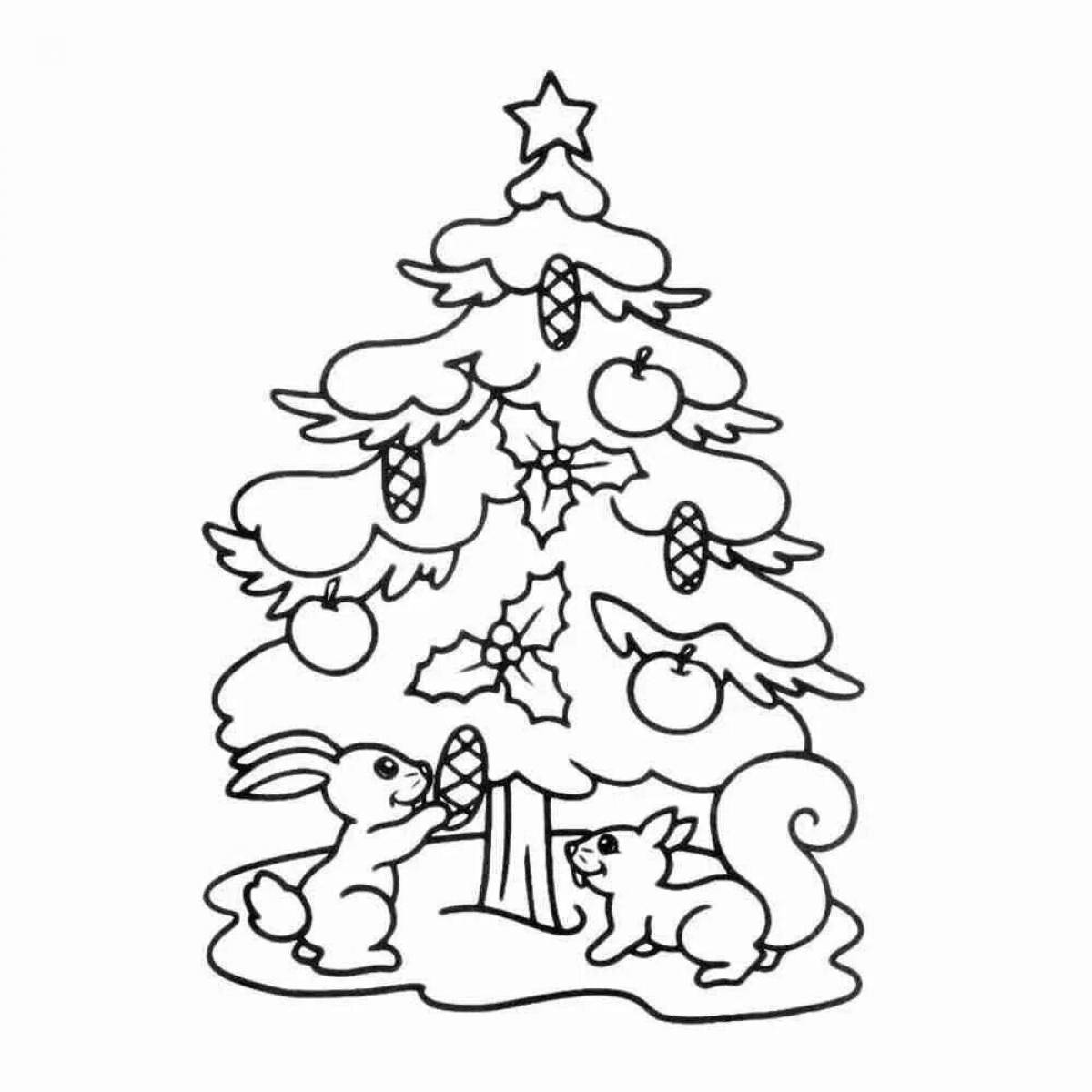 Joyful forest raised a Christmas tree coloring book