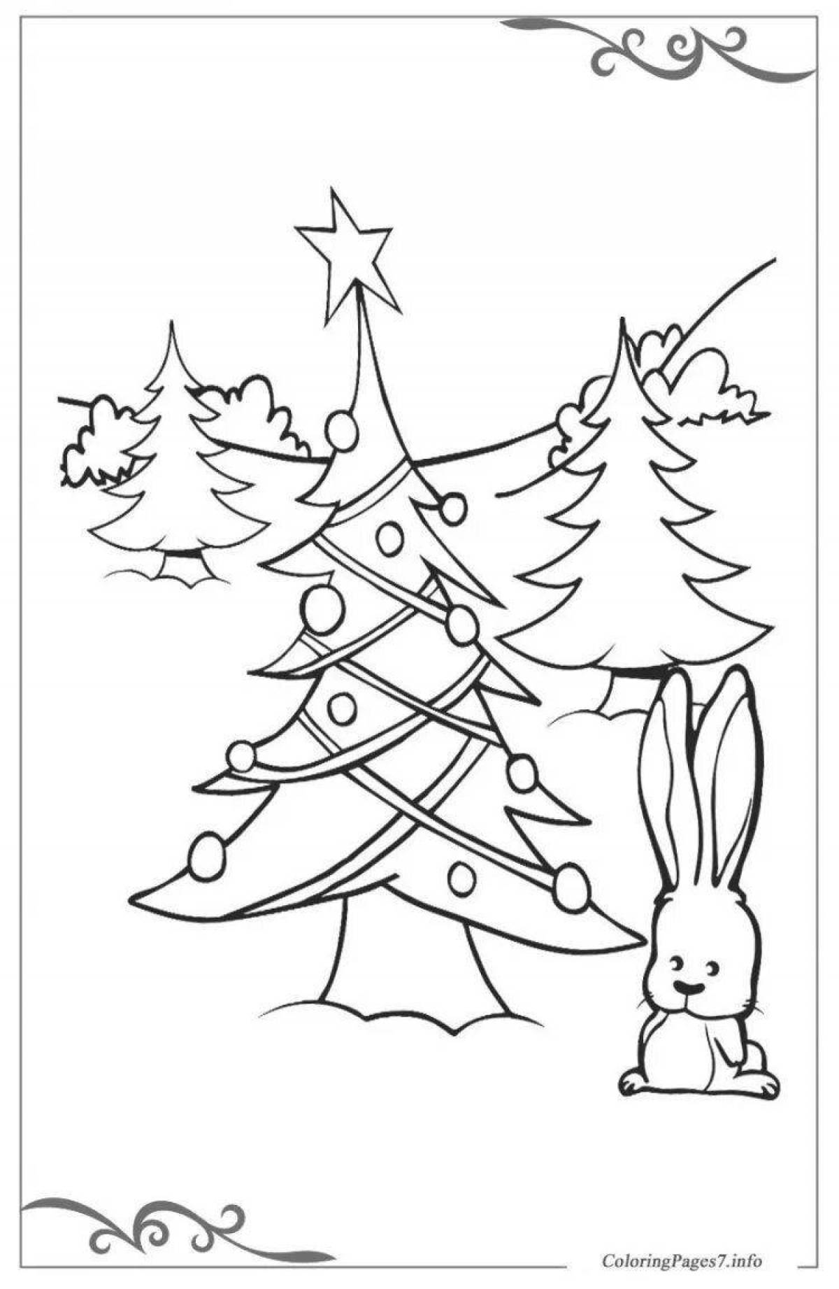 Coloring book bright forest grew a Christmas tree