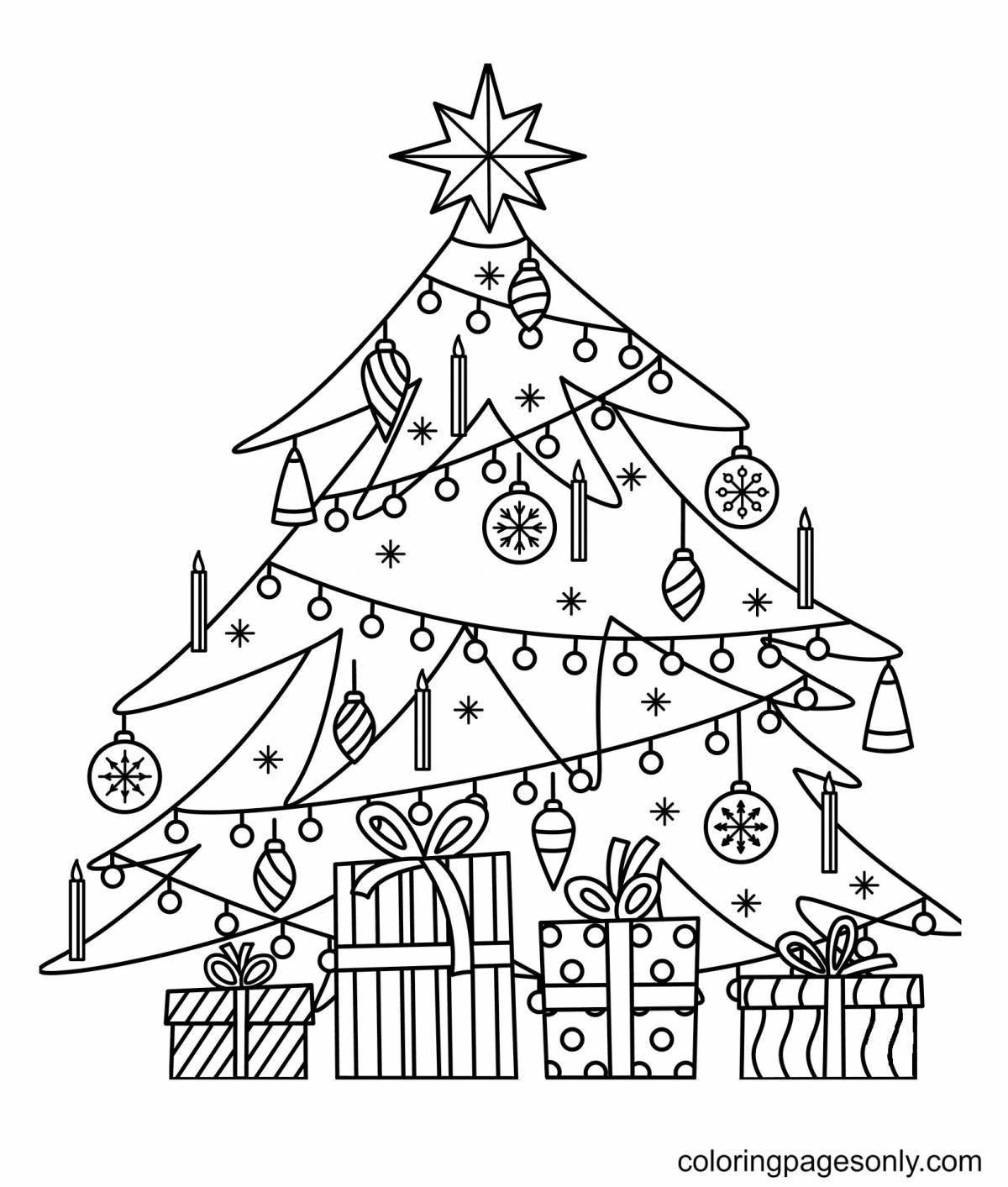 Coloring book luminous forest raised a Christmas tree