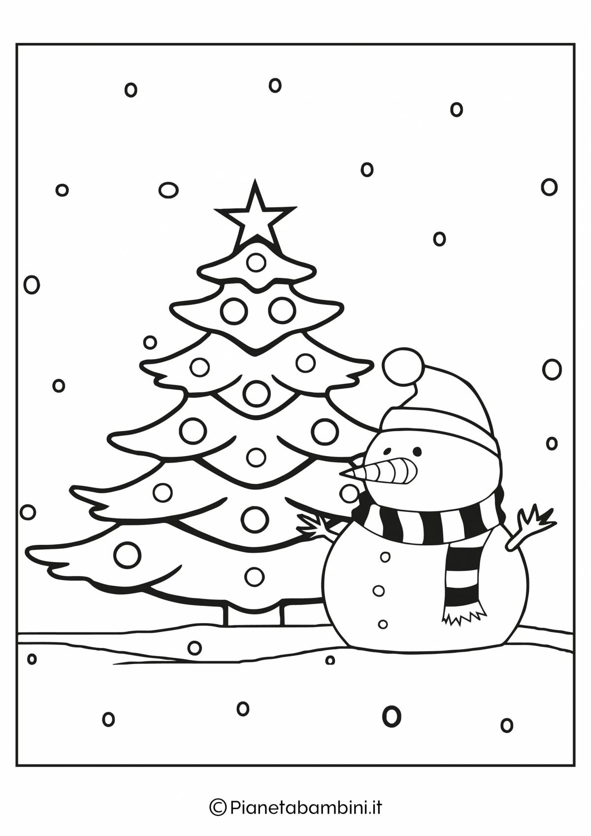 Coloring book dazzling forest grew a Christmas tree