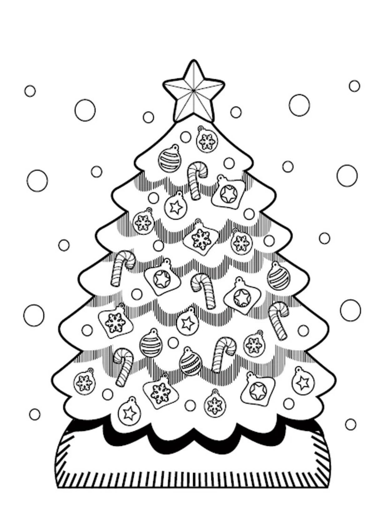 Coloring book shimmering forest grew a Christmas tree