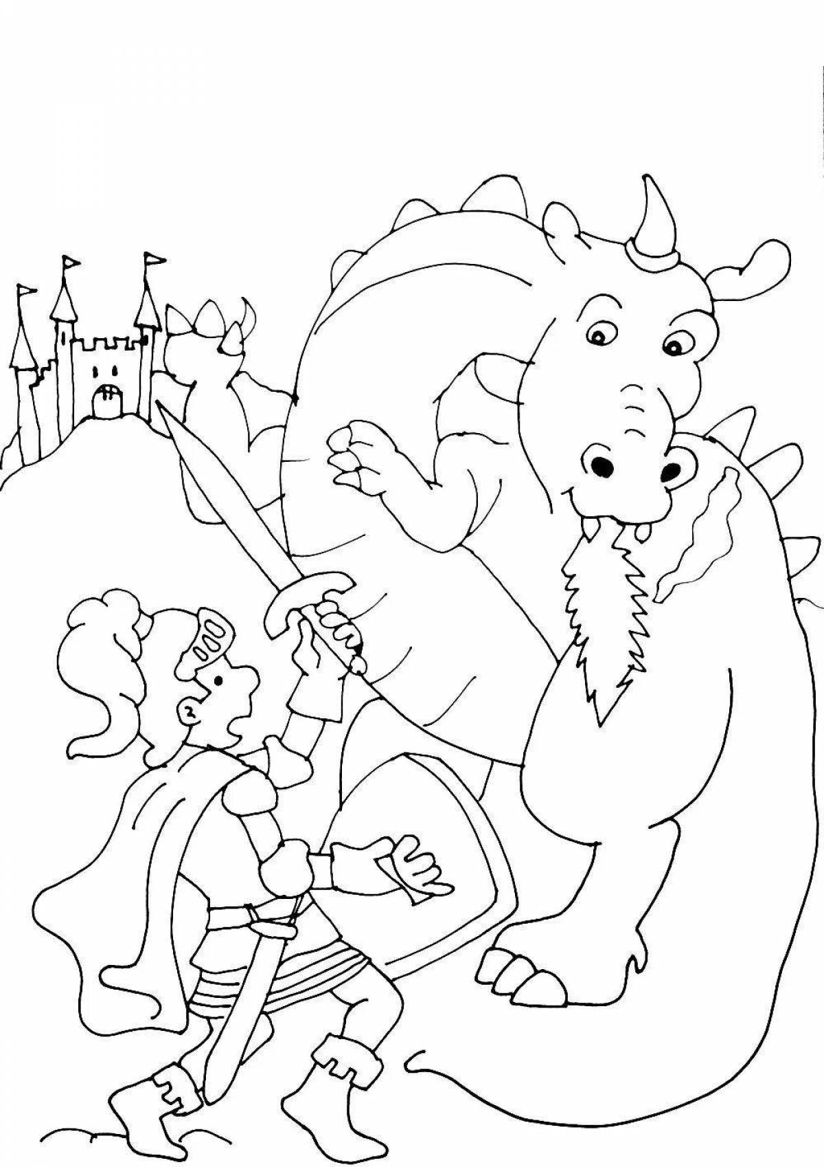 Radiant coloring page princess knight and dragon