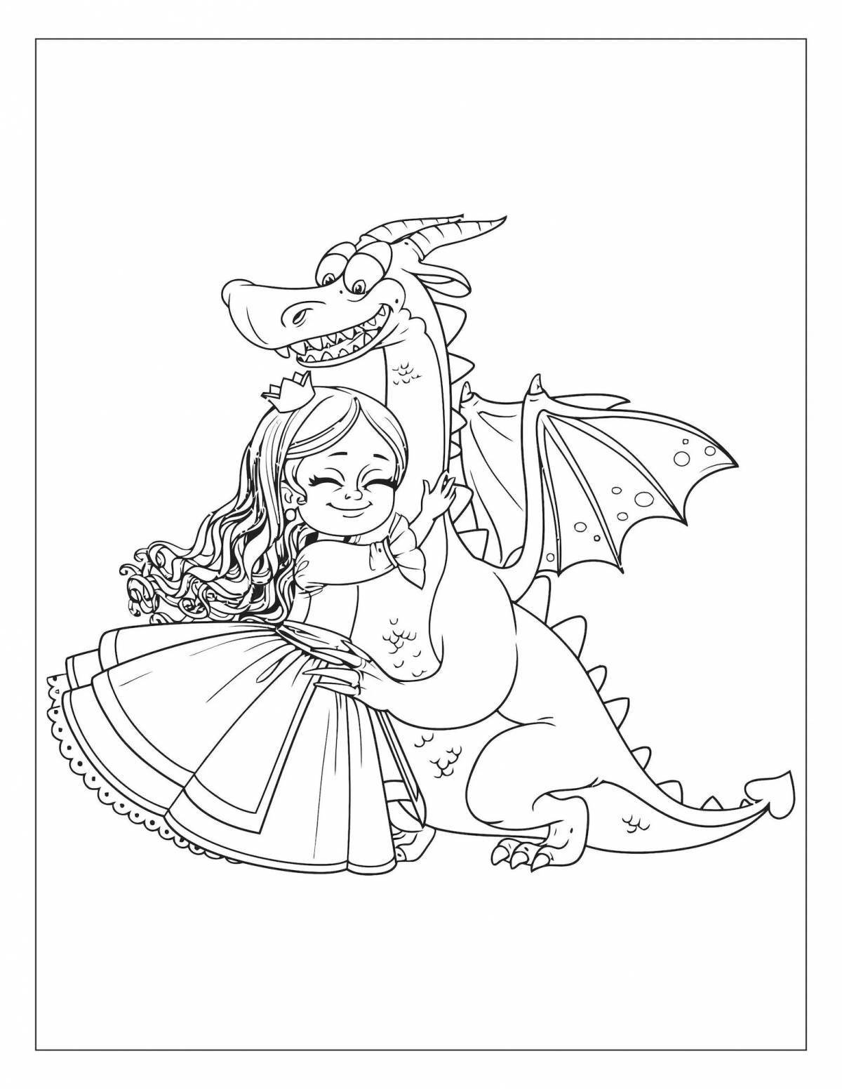 Элегантная раскраска принцесса рыцарь и дракон