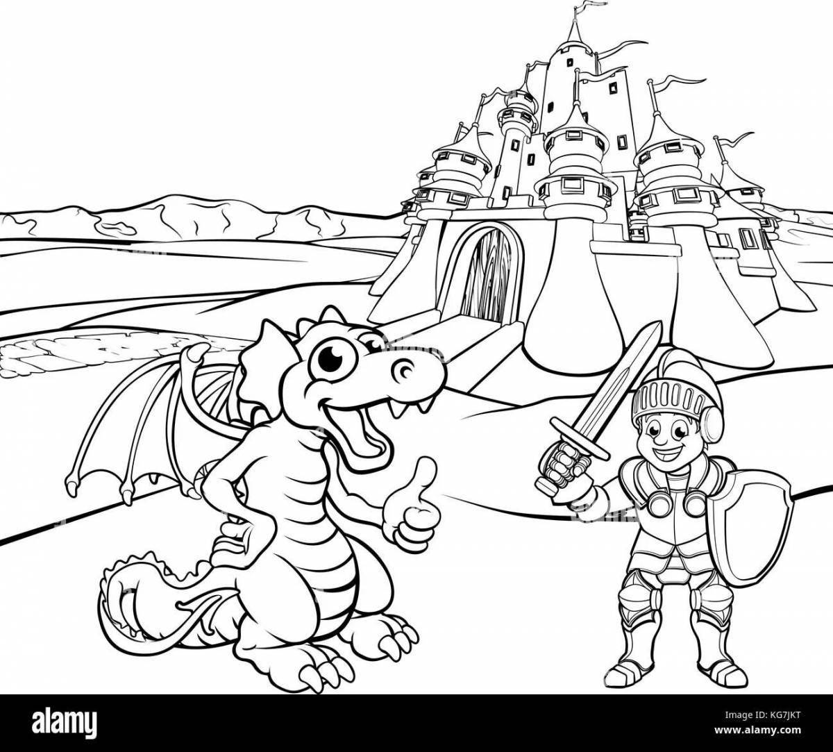 Palace coloring princess knight and dragon