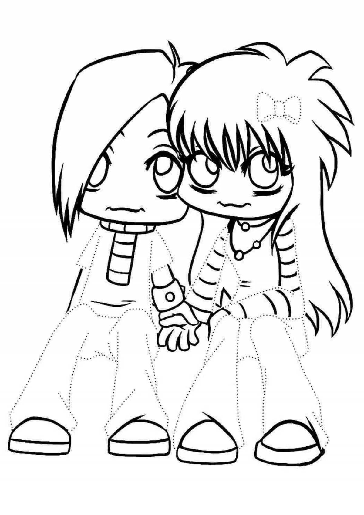 Photo Colorful anime boy and girl coloring page