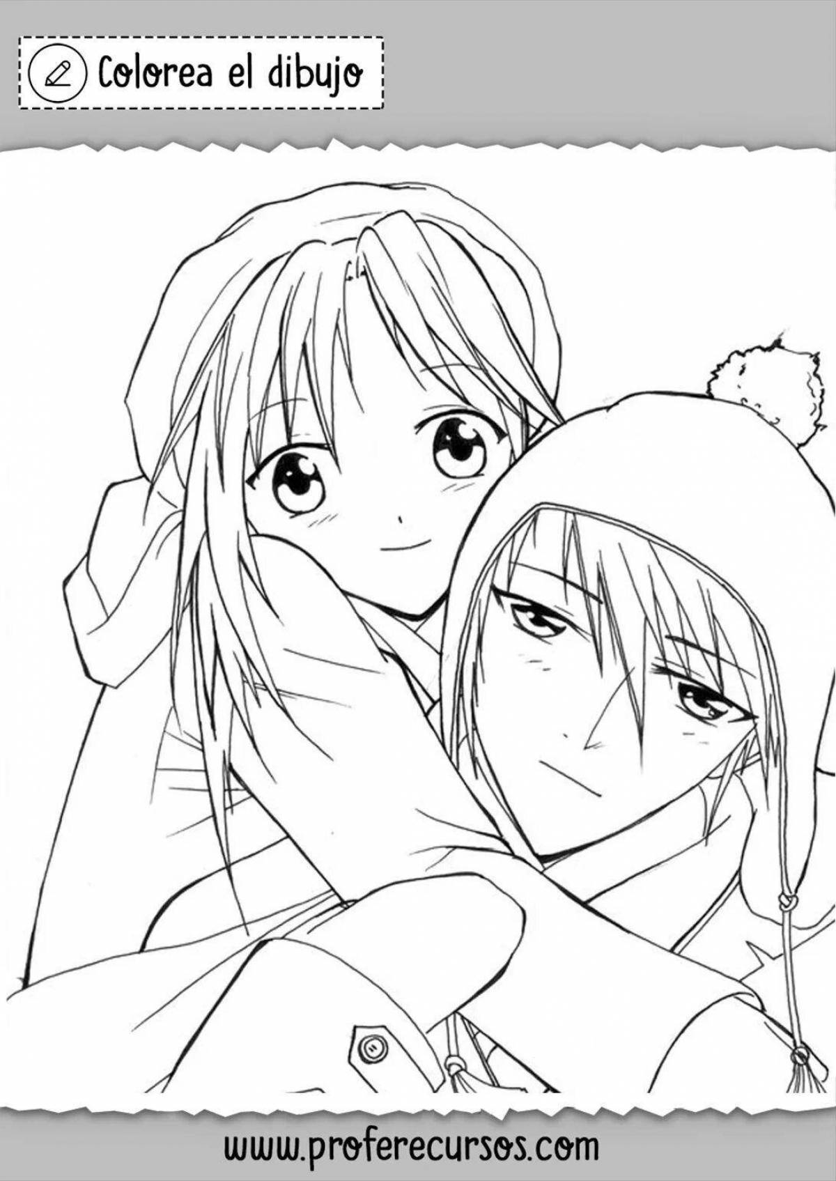 Fun anime boy and girl coloring book