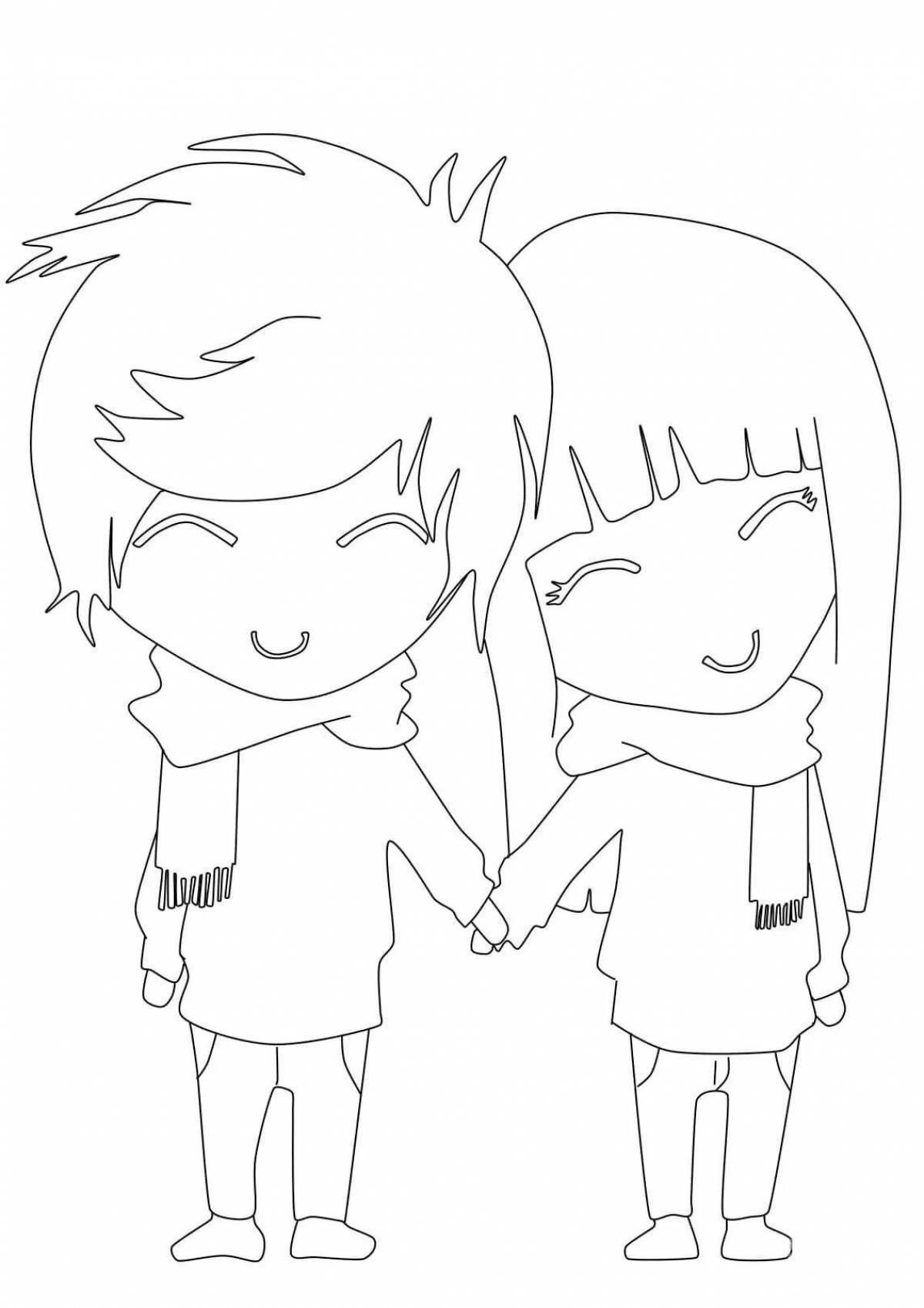 Gorgeous anime boy and girl coloring book