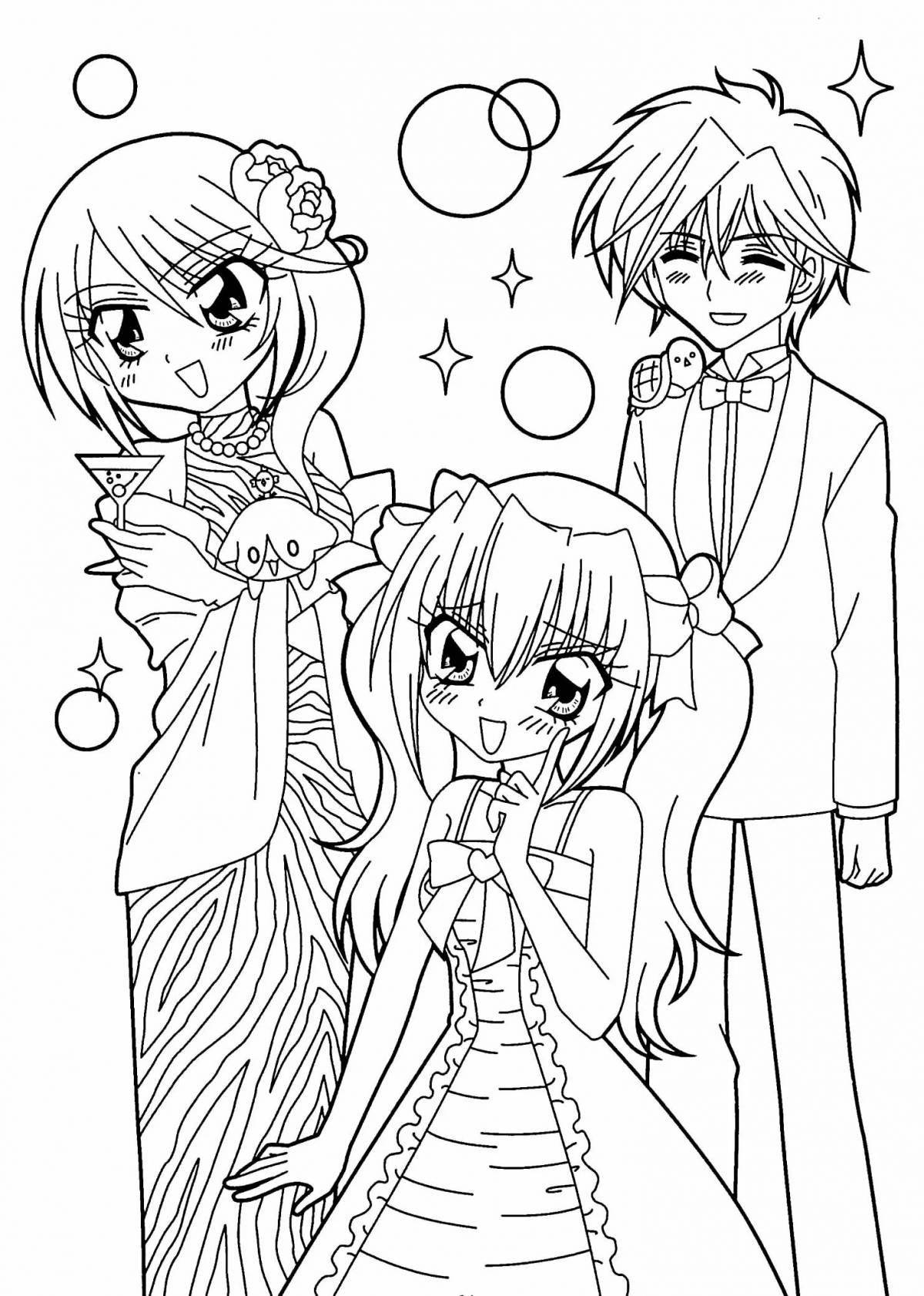 Dreamy anime boy and girl coloring book