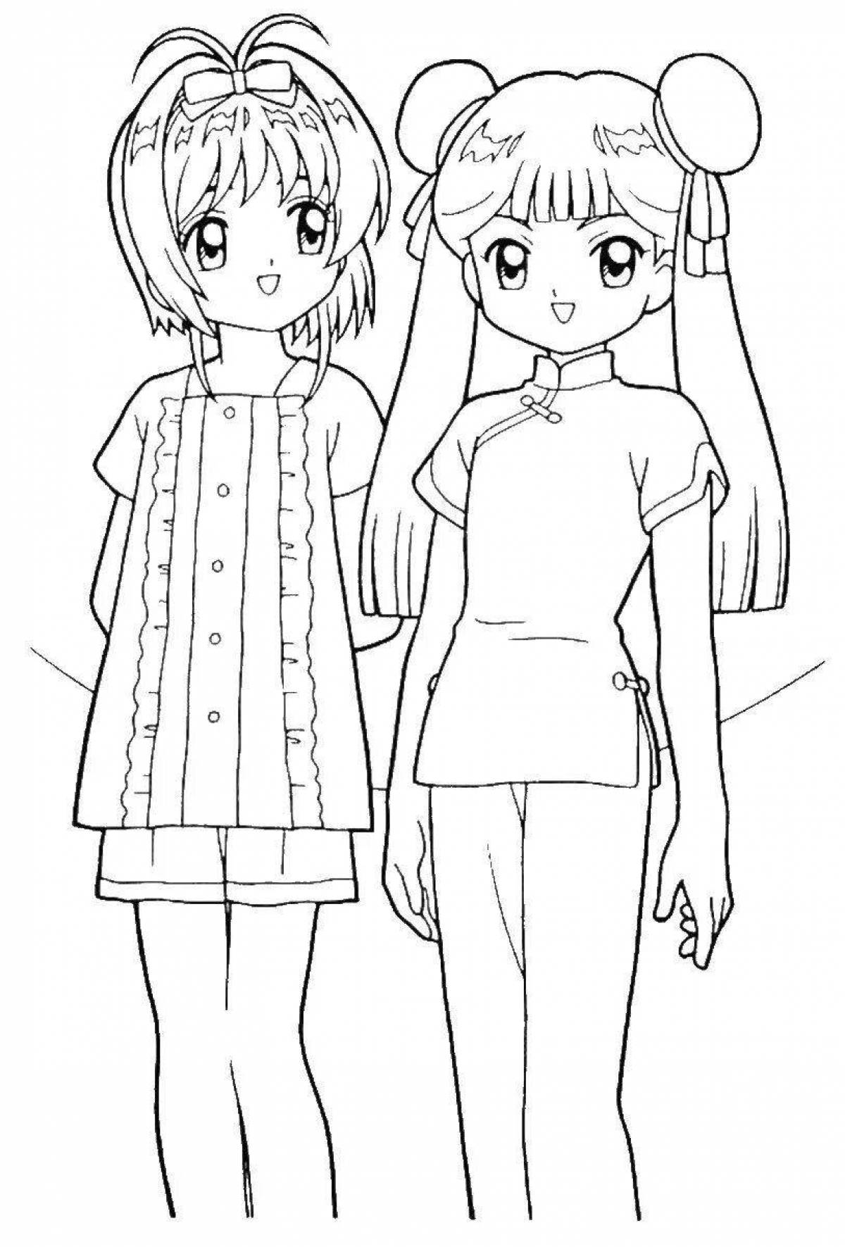 Hypnotic boy and girl anime coloring book