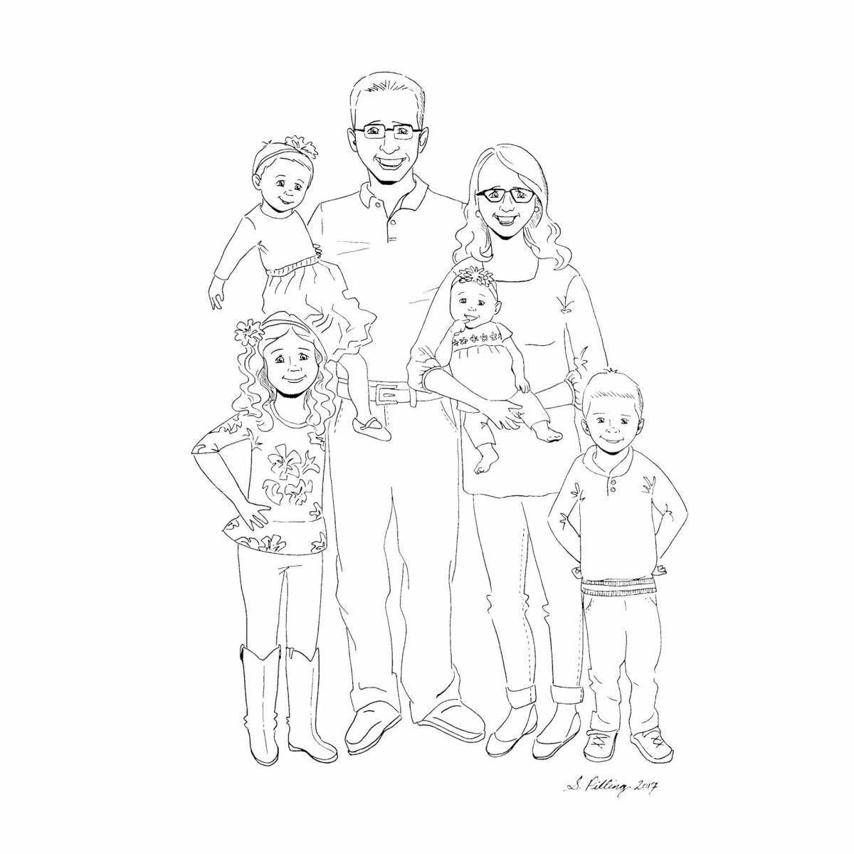 Joyful family of 5 coloring pages