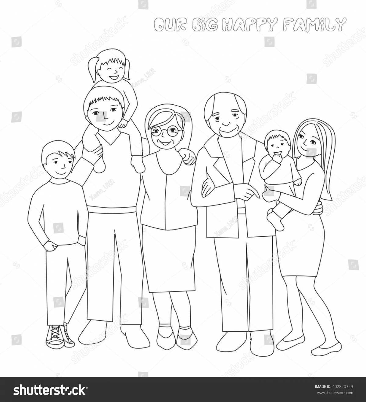 Bright family of 5 coloring pages