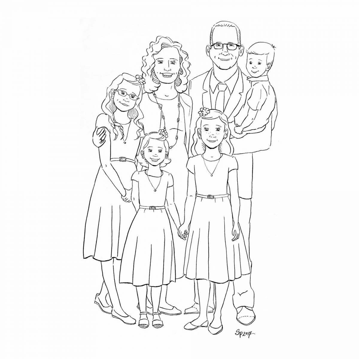 A loving family of 5 coloring pages