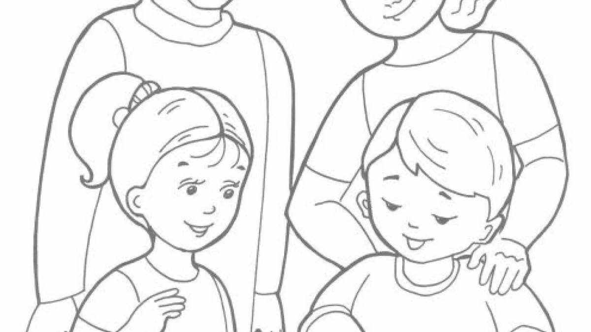 Cute family of 5 coloring pages