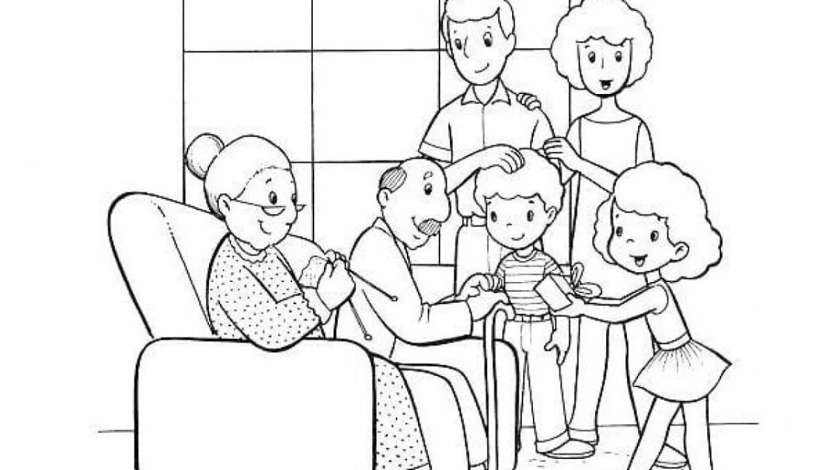 Luminous family of 5 coloring pages