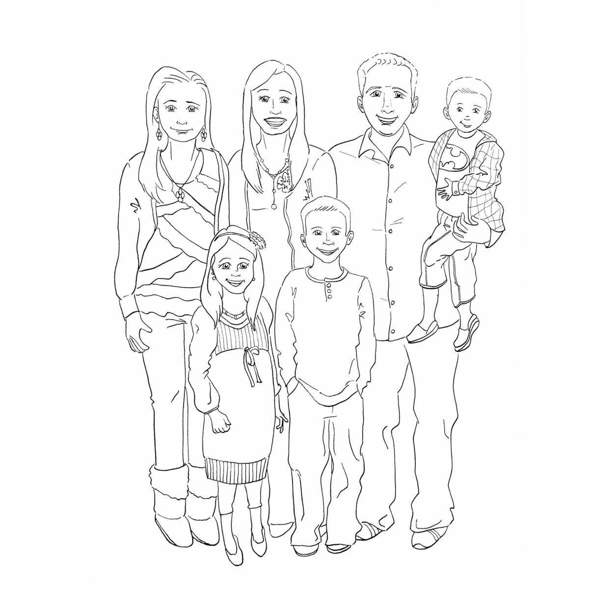 Radiant family of 5 coloring page