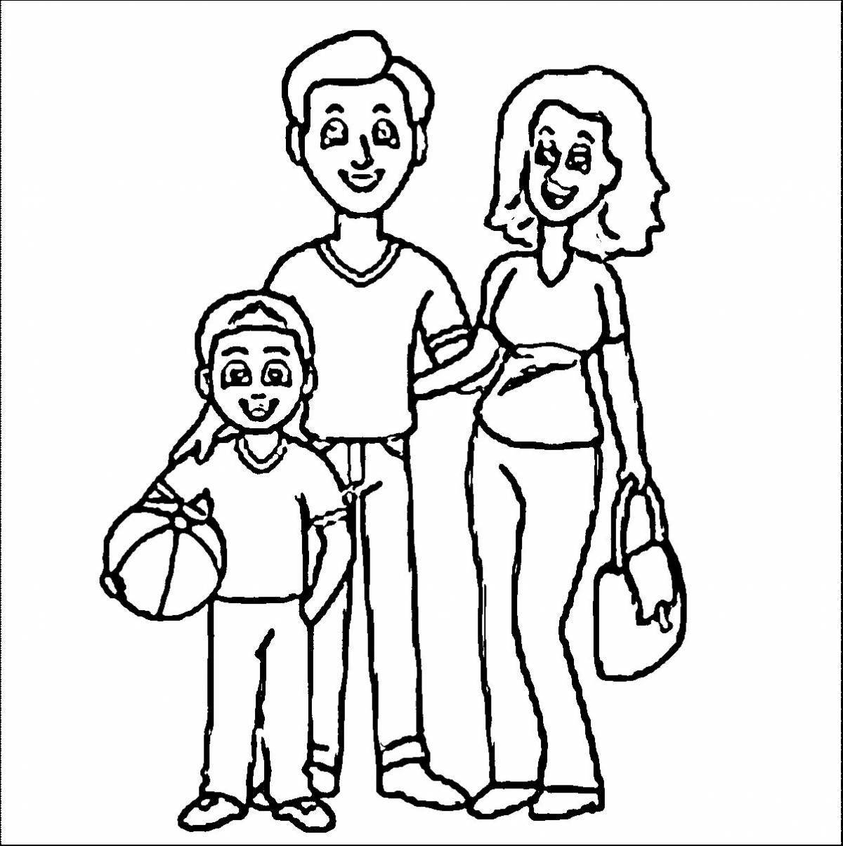 Animated coloring page of a family of 5