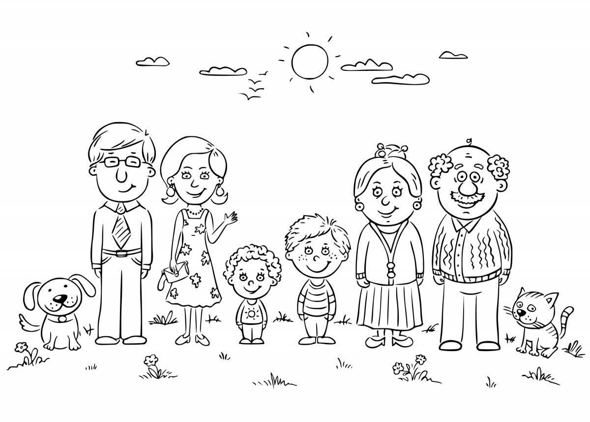 Fairytale family of 5 coloring pages