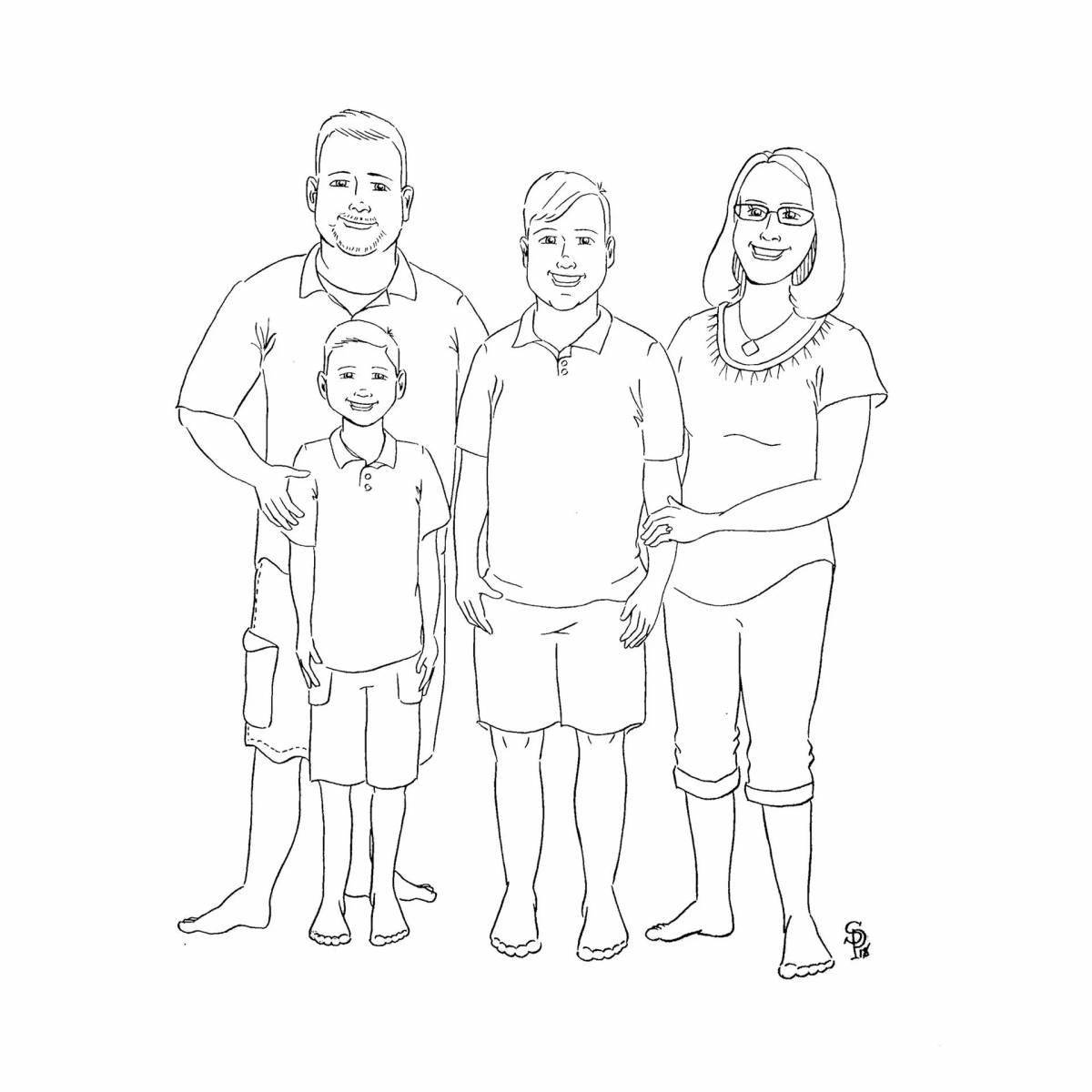 Nice family of 5 coloring pages