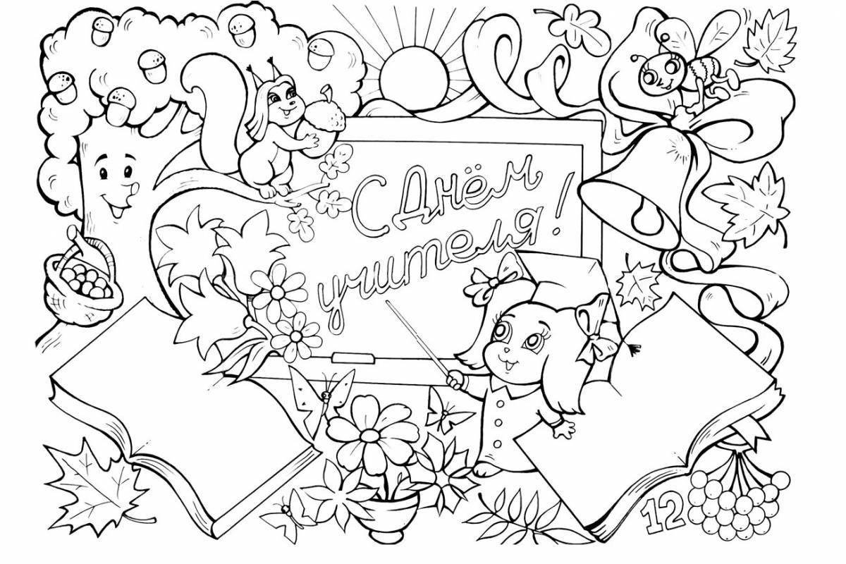 Coloring page cheerful teacher happy birthday