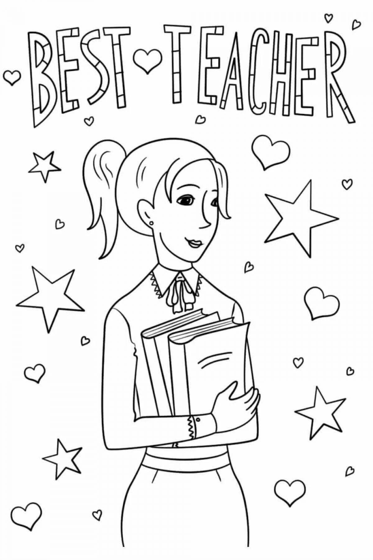Sparkly happy birthday teacher coloring page