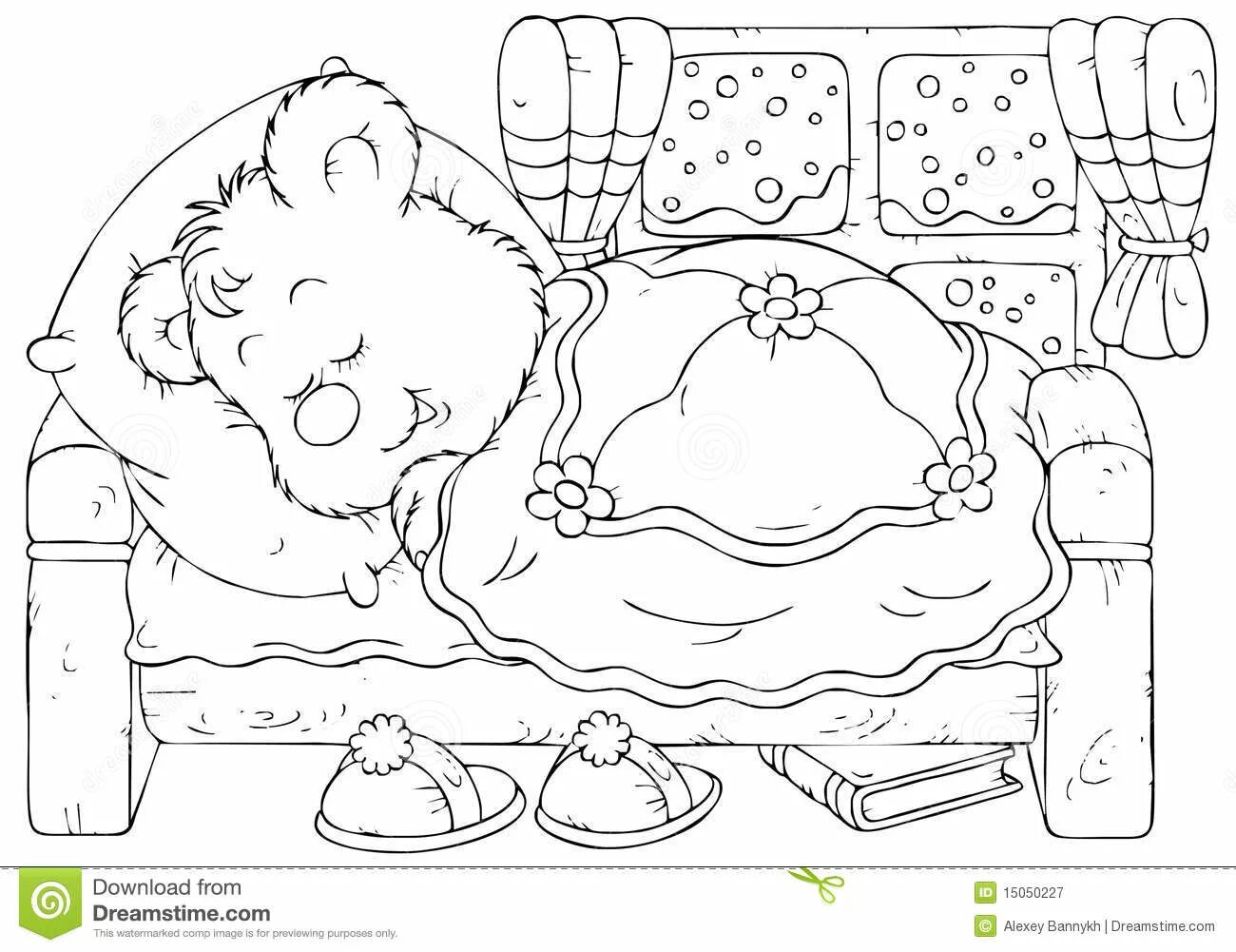 Tranquil coloring page: why do bears sleep in winter?