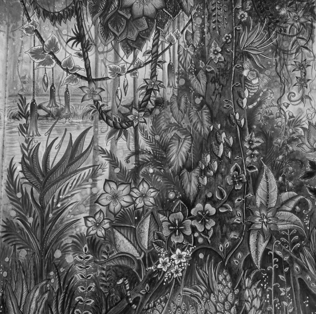 Очаровательная раскраска джоанна басфорд удивительные джунгли