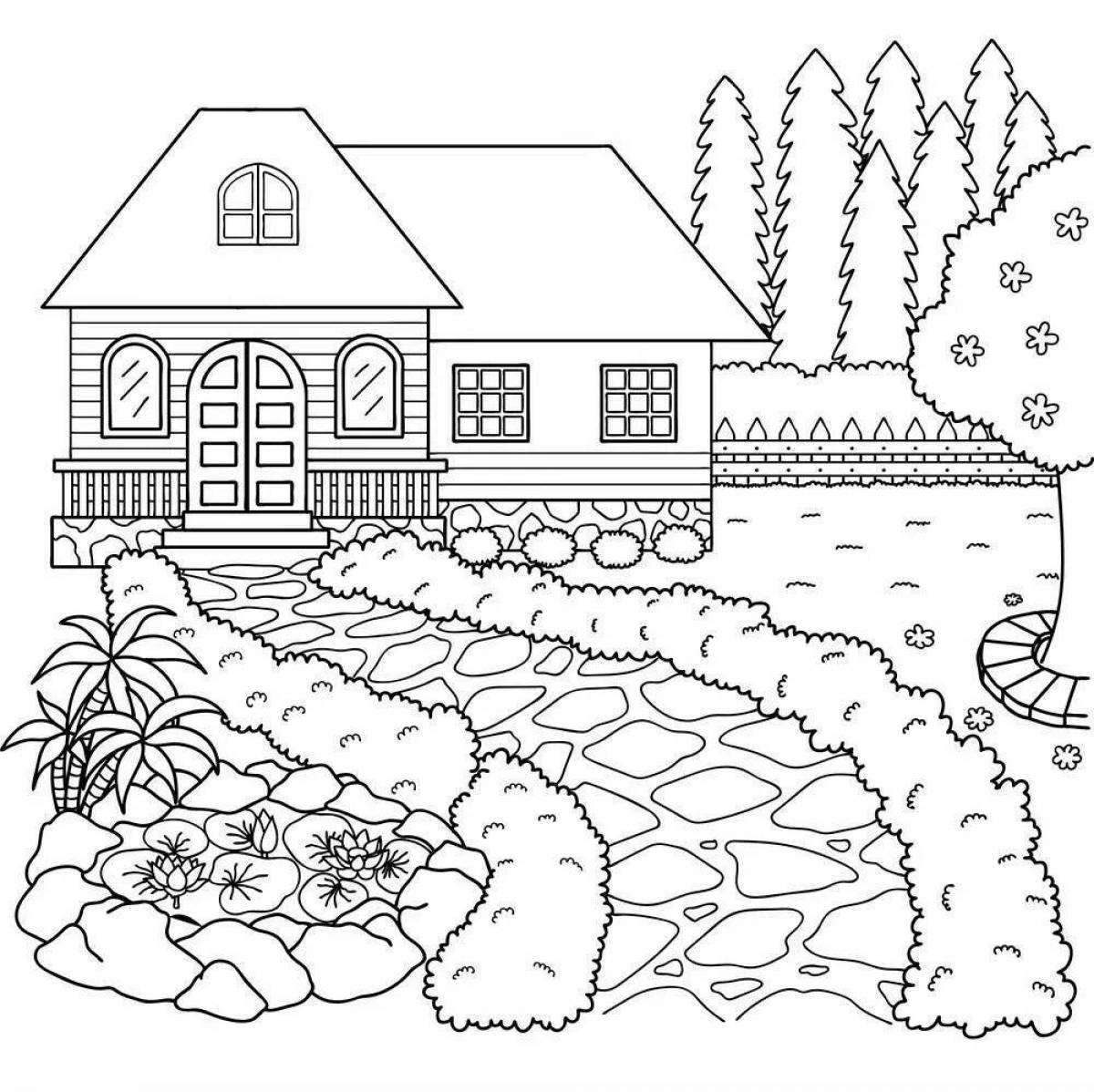 Colouring bright houses and flowers