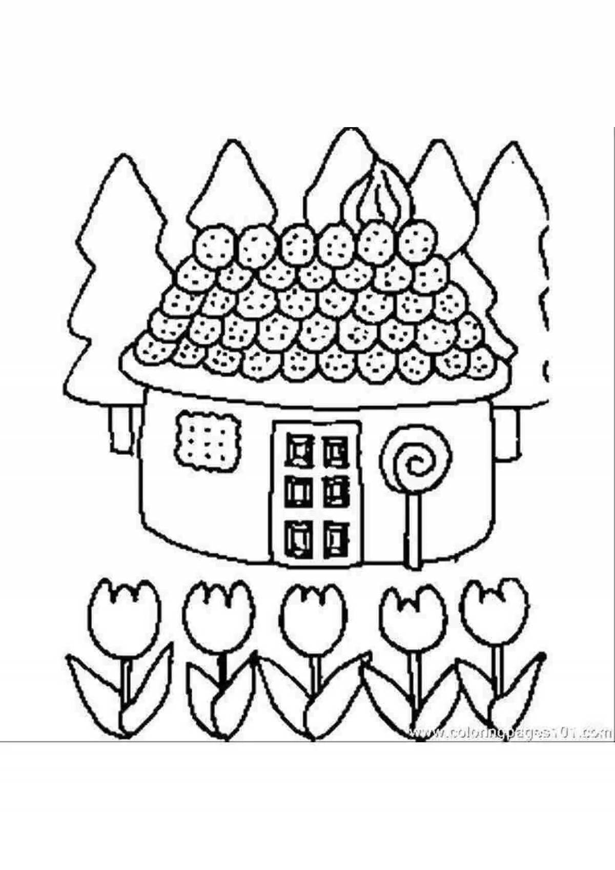 Coloring page magical houses and flowers