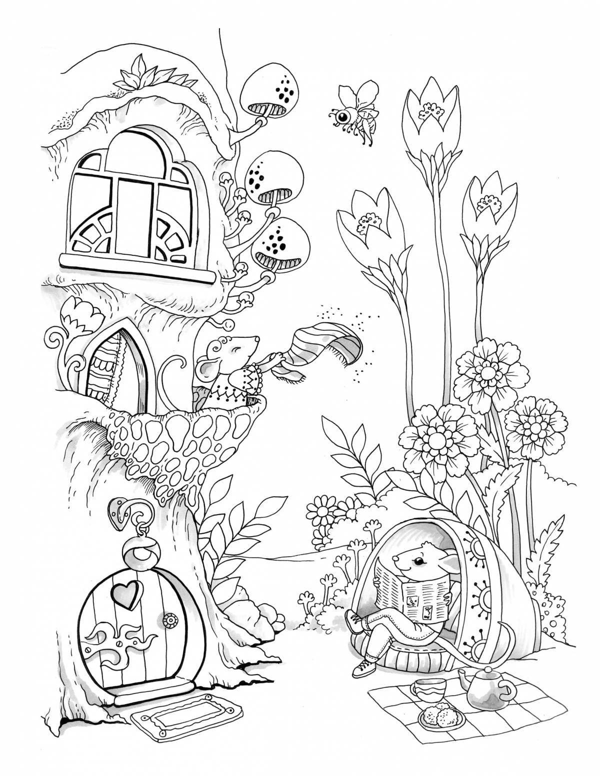 Coloring page amazing houses and flowers