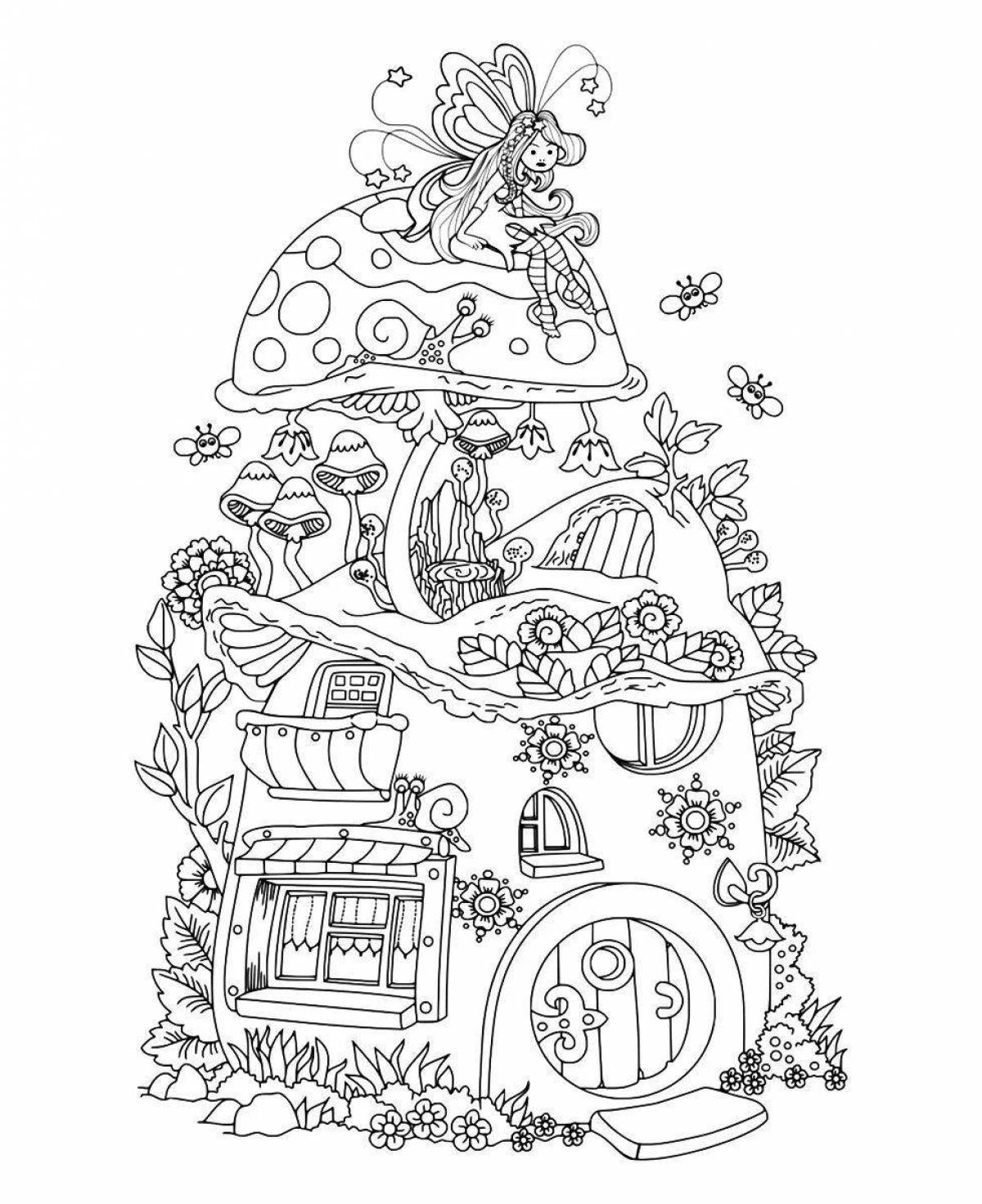 Coloring page wild houses and flowers